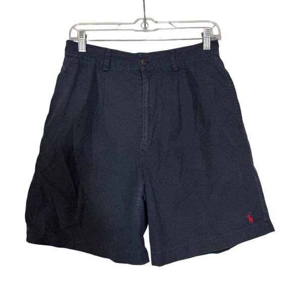 Polo Ralph Lauren Shorts Navy Blue Red Pony Size 10 Pleated Preppy Summer - Picture 1 of 10